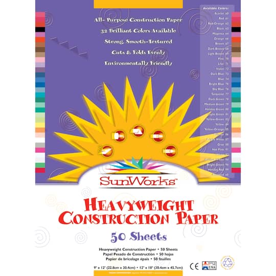 Pacon&#xAE; SunWorks&#xAE; 12&#x22; x 18&#x22; Assorted Color Construction Paper, 50ct.